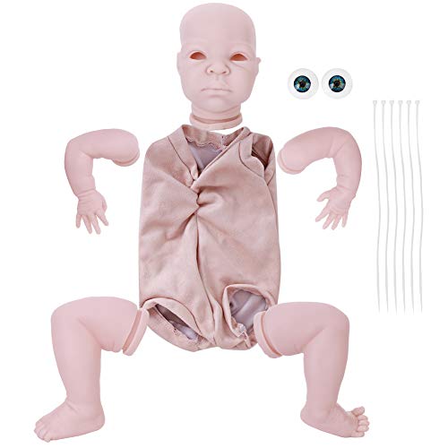 Kit de muñecas Reborn, Juego de moldes sin Pintar (Ojos Azules+Cuerpo de Tela+Cabeza+extremidades) Molde de Silicona Realista para muñecas Reborn para niños pequeños, Hacer Que el bebé renazca(22'')