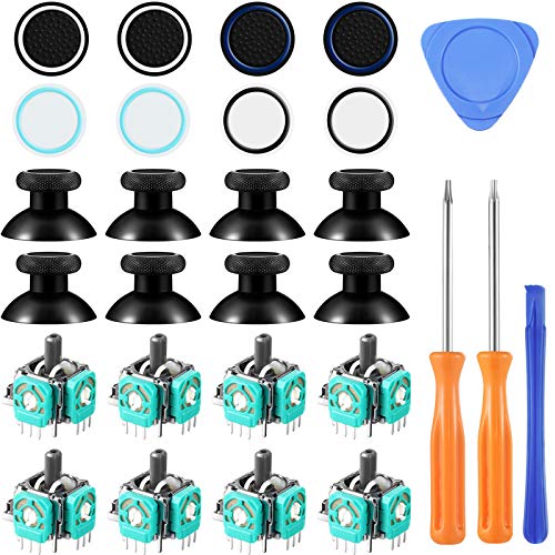 Kit de Reparación de Joystick Analógico Tapa de Pulgar de Silicona de 28 Piezas Compatible con Xbox One, T6 T8 Torx Destornillador, 8 Joysticks Analógicos 3D, 8 Agarres de Pulgar, 8 Tapas de Silicona