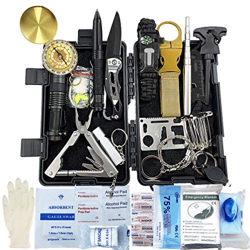 Kit de Supervivencia, 24 en 1 Multifuncional Equipo de Botiquín Primeros Auxilios profecional, Regalos Ideales de Navidad y cumpleaños para Hombres para Viajar Caminar Acampar Kit de Supervivencia, 24 en 1 Multifuncional Equipo de Botiquín Primeros Auxilios profecional, Regalos Ideales de Navidad y cumpleaños para Hombres para Viajar Caminar Acampar