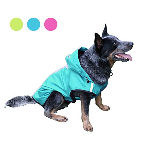 KoKoBin Abrigo reflectante para perros y gatos con capucha, traje reflectante para lluvia para perros de talla grande, ajustable, ultraligero, transpirable, impermeable, poncho (azul, XXL)