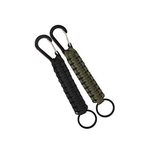 KongJies - Llavero de cuerda de paracaídas, mosquetón, ganchos para colgar para llaves de coche, botella, camping, senderismo, 2 unidades, color negro, verde militar KongJies - Llavero de cuerda de paracaídas, mosquetón, ganchos para colgar para llaves de coche, botella, camping, senderismo, 2 unidades, color negro, verde militar