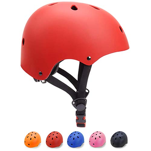 KORIMEFA Casco Bicicleta para Niños Casco Infantil Ajustable para Monopatín Patinaje BMX Esquiar, Casco para multibles Deportes niño niña de Edad de 3-13 años (Rojo, M)