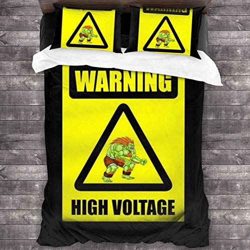 KUKHKU Advertencia High Voltage Blanka Street Fighter Juego de Cama de 3 Piezas Funda nórdica, Juego de Cama Decorativo de 3 Piezas con 2 Fundas de Almohada C10289