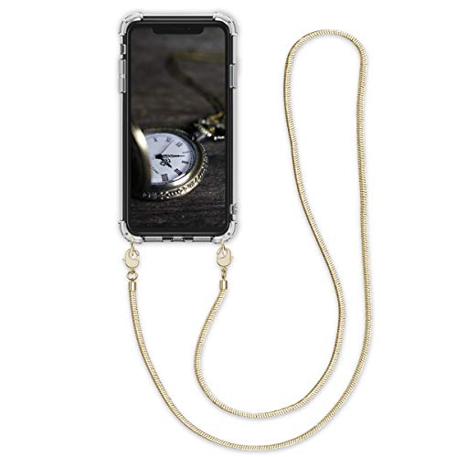 kwmobile Funda de Silicona Compatible con Apple iPhone X - Carcasa TPU Transparente - Case con cordón de Metal de 120CM
