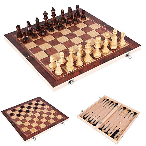 LAANCOO 39 * 39cm 3 en 1 de ajedrez Plegable de Madera de Color de ajedrez con el Tablero de ajedrez para Principiantes Grande Niños Adultos