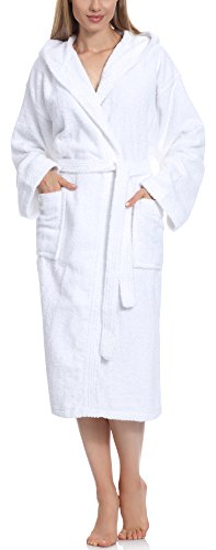 Ladeheid Albornoz de Baño 100% Algodón Ropa de Casa Mujer LA40-102 (Blanco (P01) (Densidad de 450), XXL)