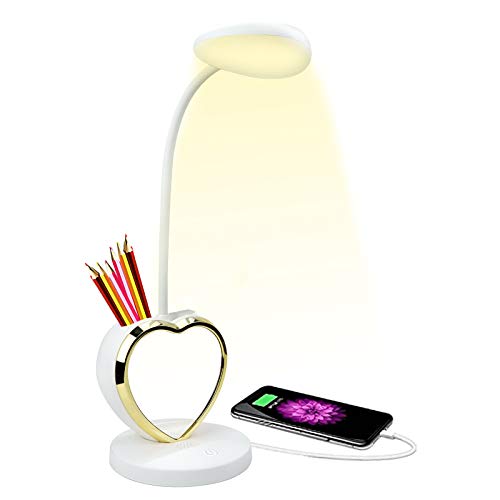 Lámpara de escritorio LED, lámpara de escritorio de lectura con protección para los ojos con puerto de carga USB, luz de consola táctil con 2 modos, adecuada para la oficina en casa de los niños