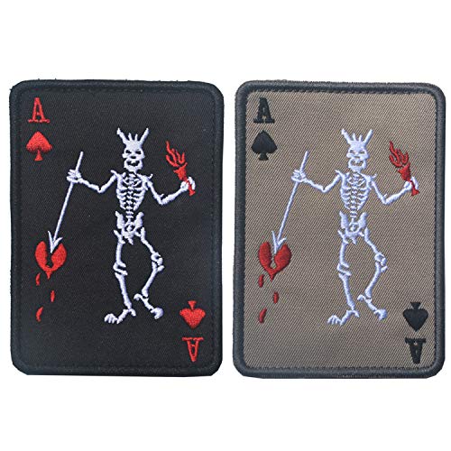 LanXin - 2 parches militares morales bordados para mapas de poker Ace of Spades, parches militares de combate táctico, emblema aplique ganchos y bucle autoadhesivos para vaqueros, ropa, mochila LanXin - 2 parches militares morales bordados para mapas de poker Ace of Spades, parches militares de combate táctico, emblema aplique ganchos y bucle autoadhesivos para vaqueros, ropa, mochila