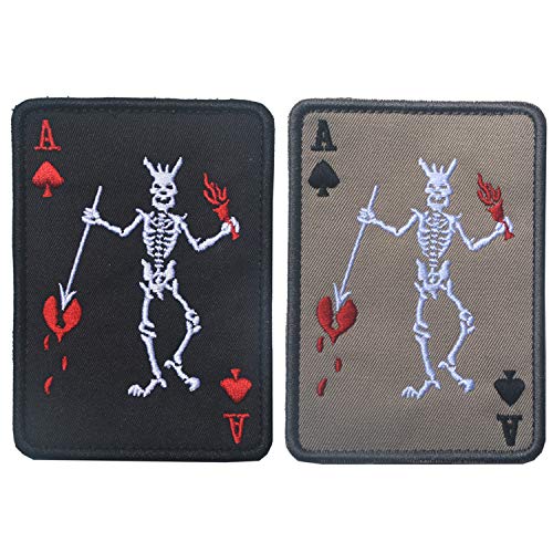 LanXin - 2 parches militares morales bordados para mapas de poker Ace of Spades, parches militares de combate táctico, emblema aplique ganchos y bucle autoadhesivos para vaqueros, ropa, mochila