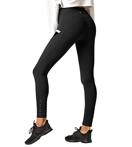 LAPASA Pantalón Deportivo de Mujer Cintura Alta con Bolsillo Malla para Running Yoga y Ejercicio. L01 (Space Black (Bolsillo Lateral), S/36 (Cintura 66-74, Cadera 82-88 cm))
