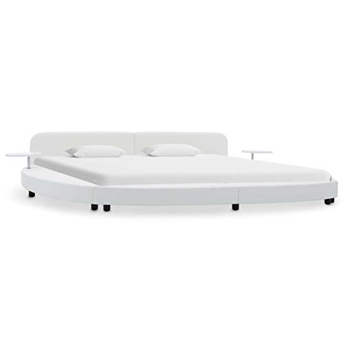Lasamot Estructura de Cama en Madera Maciza de Pino Blanco, somier Moderno 240 x 236,5 x 47 cm (Largo x Ancho x Alto) - Dos mesas Laterales con Lados Redondos Lasamot Estructura de Cama en Madera Maciza de Pino Blanco, somier Moderno 240 x 236,5 x 47 cm (Largo x Ancho x Alto) - Dos mesas Laterales con Lados Redondos