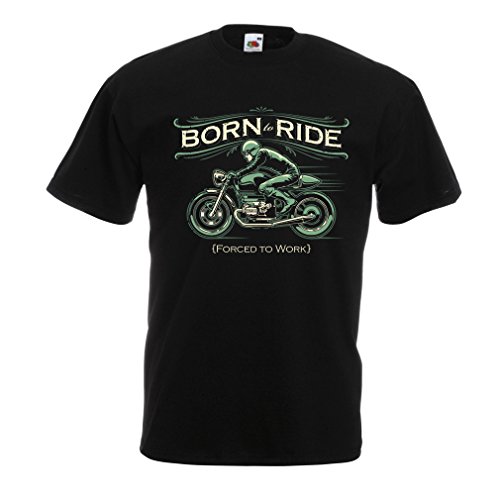 lepni.me Camisetas Hombre Nacido para Montar, Obligado a Trabajar - Camisas para los Motociclistas, Regalos Divertidos (Medium Negro Multicolor)