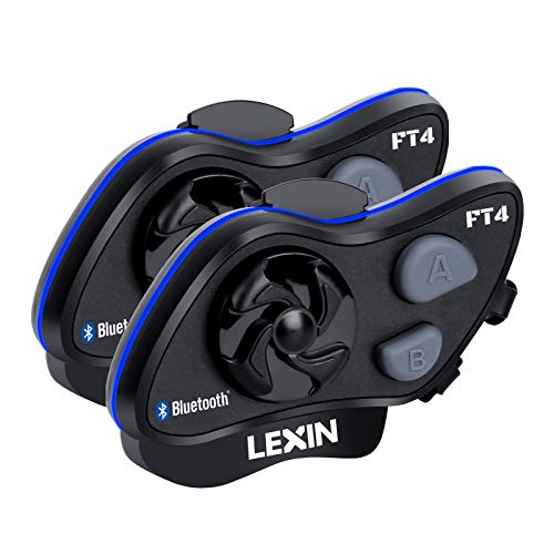 LEXIN FT4 Auriculares Intercomunicador Moto Bluetooth, Intercomunicador Casco Moto con FM, Comunicación Intercom cancelación de Ruido, Manos Libres para Moto ATV, Comunicador Moto para 4 Moteros