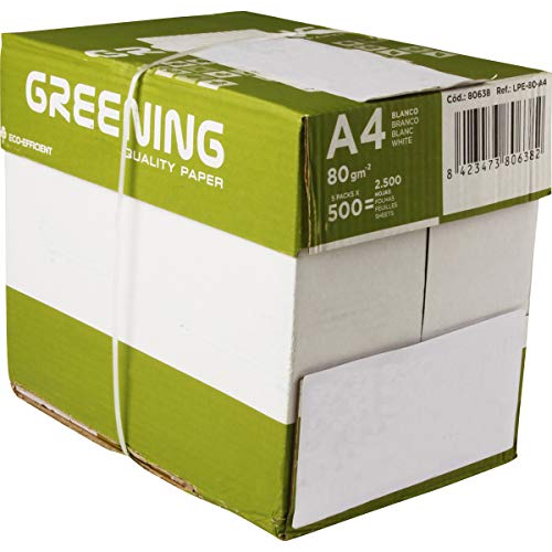 Liderpapel - Papel Fotocopiadora Greening Din A4 80 Gramos Caja de 5 Paquetes de 500 Hojas Liderpapel - Papel Fotocopiadora Greening Din A4 80 Gramos Caja de 5 Paquetes de 500 Hojas