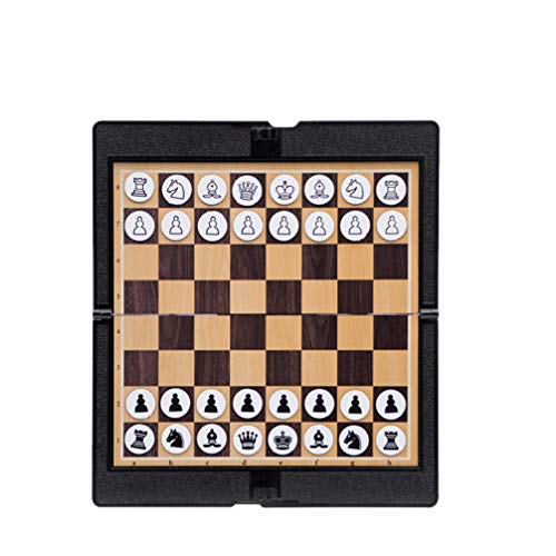 LIOOBO 1 juego de ajedrez de viaje, juego de mesa de ajedrez de piel sintética, plegable, magnética, juguete para adultos y niños, color negro