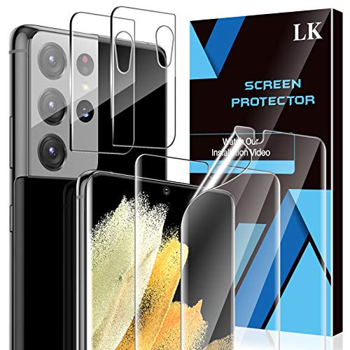 LK 4 Pack Protector Pantalla Compatible con Samsung Galaxy S21 Ultra (6.8 Pulgadas),Contiene 2 Pack Protector de Pantalla y 2 Pack Cámara Cristal Vidrio Templado, Doble Protección