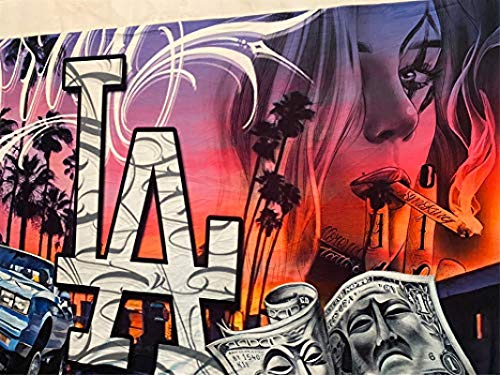 LKJHG LA - Tapiz gótico para colgar en la pared, estilo chicano americano, estilo chicano, hiphop, fondo de tela, mantel gótico para sofá (morado)
