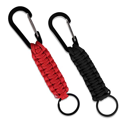 Llavero de Paracord, 2 Piezas Llavero Paracord con Mosquetón, Trenzado Llavero Mosquetón para Caminatas, Actividades al Aire Libre, Supervivencia, Emergencias