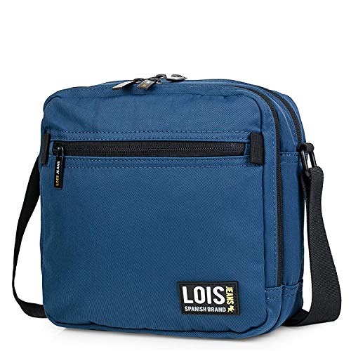 Lois - Bolso Bandolera Hombre. Bolsa de Mensajero al Hombro. Cierre con Cremallera. Múltiples Compartimentos. Lona Canvas Poliéster Nylon en Dos Colores 305420, Color Marino