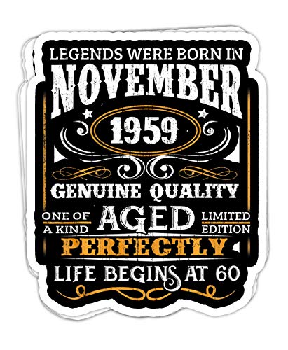 Lplpol Juego de 3 pegatinas de vinilo para botella de agua de 4 x 3 pulgadas con texto en inglés "Legends was Born in November 1959-60th Birthday"