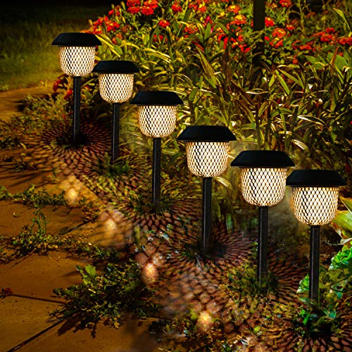 Luces Solars de Jardín GolWof 6 Piezas Led Lámpara Solar Exterior Decoración Iluminación de Caminos Sin Cables Impermeables IP44 Prevención de la Oxidación Recargable Automática Luz Amarilla Cálida