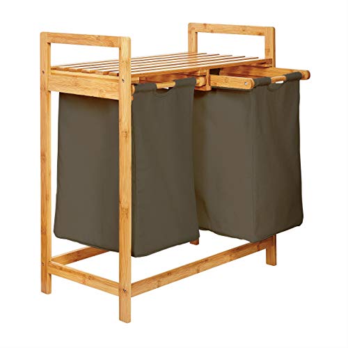 Lumaland cesto para Ropa en bambú, con 2 compartimientos extraibles, ca. 73 x 64 x 33 cm