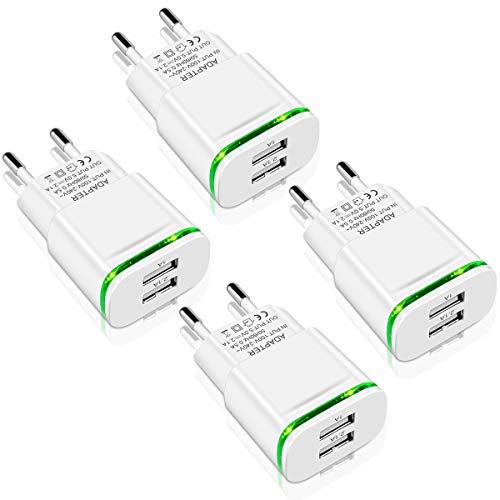 LUOATIP Cargador USB, 4-Pack 2.1A 5V Universal Doble Puertos Corriente Enchufe Movil de Pared Adaptador Replacement for iPhone 11 X XS/XS MAX XR 8 7 6 6S Plus SE 2020 5S, Samsung S9 S8 S7, Android
