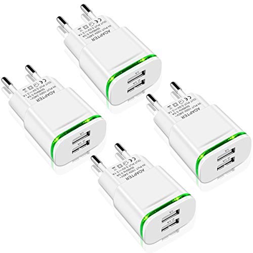 LUOATIP Cargador USB, 4-Pack 2.1A 5V Universal Doble Puertos Corriente Enchufe Movil de Pared Adaptador Replacement for iPhone 11 X XS/XS MAX XR 8 7 6 6S Plus SE 2020 5S, Samsung S9 S8 S7, Android LUOATIP Cargador USB, 4-Pack 2.1A 5V Universal Doble Puertos Corriente Enchufe Movil de Pared Adaptador Replacement for iPhone 11 X XS/XS MAX XR 8 7 6 6S Plus SE 2020 5S, Samsung S9 S8 S7, Android