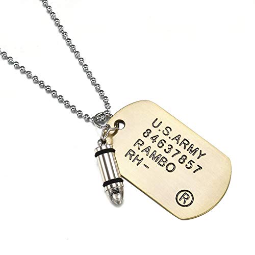 LWYNZ Necklace Fashion Men Military Army Bullet Charm Dog Tags Single Embossed Chain Pendant Necklace Jewelry Gift