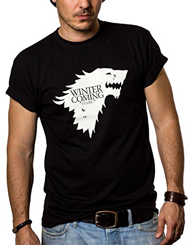 MAKAYA Camisetas Negras Hombre - Winter IS Coming - Juego de Tronos XL MAKAYA Camisetas Negras Hombre - Winter IS Coming - Juego de Tronos XL