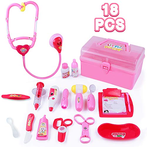 Maletin Medicos Doctora Juguetes-18 Accesorios Incluye Luces y Sonidos Juego de rol Cumpleaños Regalos Juguetes Niños Niñas 3 4 5 6 Años（Rosa）