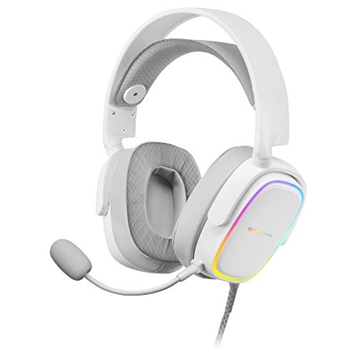 MARSGAMING MHAXW Blanco, Auriculares RGB Multiplataforma+Mic extraíble, 53mm HIFI