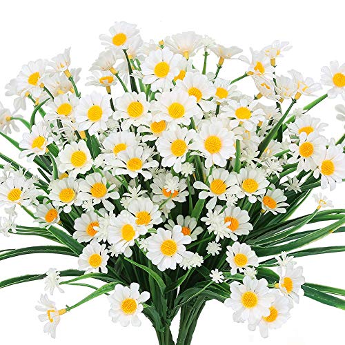 Mazheny 4 flores artificiales de margaritas para exteriores, para decoración de ventana, hogar, boda, oficina, color blanco