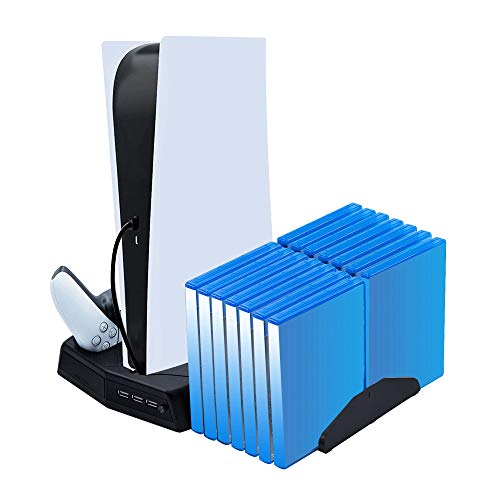 Mcbazel Soporte de Carga Vertical PS5 con Base de Ventiladores de Enfriamiento & Ranura de Almacenamiento de Juegos para PS5 Digital Edition/Consola Ultra HD&Controlador inalámbrico DualSense Mcbazel Soporte de Carga Vertical PS5 con Base de Ventiladores de Enfriamiento & Ranura de Almacenamiento de Juegos para PS5 Digital Edition/Consola Ultra HD&Controlador inalámbrico DualSense