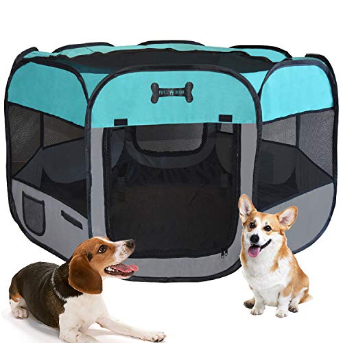 Mcdear Plegable Parque Mascota de Juego Fabric Pet Pen para Perros Gatos Conejos Animales pequeños Verde