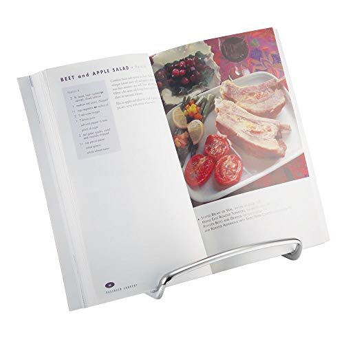 mDesign Atril de cocina para encimera – Soporte para libros de cocina útil para sujetar la tablet o el iPad – Soporte para platos y cuadros – Elegante soporte para sujetar libros de cocina – cromado