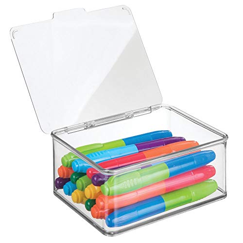 mDesign Caja con tapadera de plastico Transparente – Ideal como Organizador de Escritorio, costurero o para Material de Manualidades – Cajas de almacenaje apilables – Tamaño pequeño