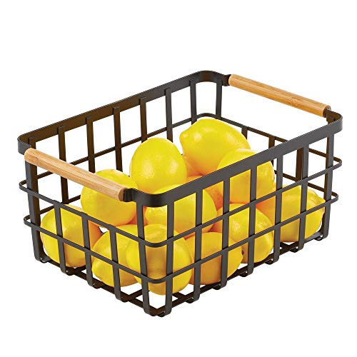 mDesign Caja multiusos de metal – Caja organizadora multifunción para cocina, despensa, etc. – Cesta de almacenaje de alambre, compacta y universal con asas de bambú – negro mate mDesign Caja multiusos de metal – Caja organizadora multifunción para cocina, despensa, etc. – Cesta de almacenaje de alambre, compacta y universal con asas de bambú – negro mate