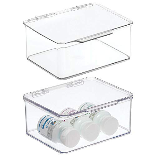 mDesign Juego de 2 cajas apilables para baño – Práctica caja con tapa para productos de belleza, medicamentos y toallas – Organizador transparente para guardar todo tipo de productos – transparente mDesign Juego de 2 cajas apilables para baño – Práctica caja con tapa para productos de belleza, medicamentos y toallas – Organizador transparente para guardar todo tipo de productos – transparente