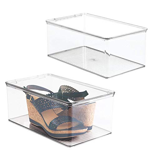 mDesign Juego de 2 cajas para zapatos con tapadera – Práctica caja de zapatos apilable de plástico – Organizador de zapatos ideal para zapatos de tacón, zapatillas de deporte, etc. – transparente