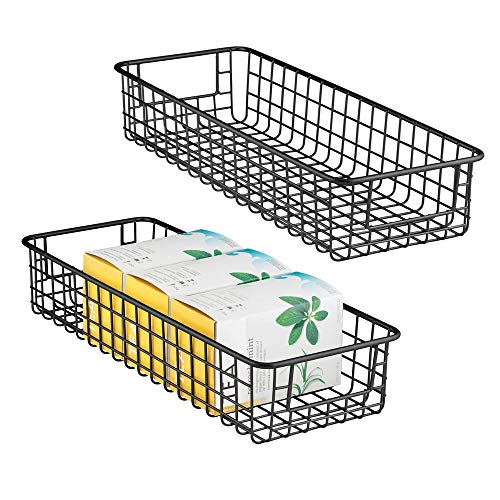 mDesign Juego de 2 cestas de almacenaje multiuso – Resistentes cestas organizadoras, en malla de metal y con asas – Compactas cestas metálicas para cocina, despensa y otras estancias – negro mate mDesign Juego de 2 cestas de almacenaje multiuso – Resistentes cestas organizadoras, en malla de metal y con asas – Compactas cestas metálicas para cocina, despensa y otras estancias – negro mate