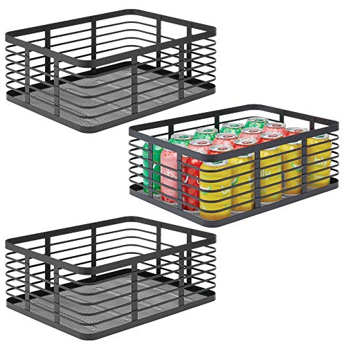 mDesign Juego de 3 cajas multiusos de metal de 40,6 cm x 30,5 cm x 15,2 cm – Organizador de cocina, despensa, baño y más – Cesta de almacenaje de alambre, compacta y universal – negro