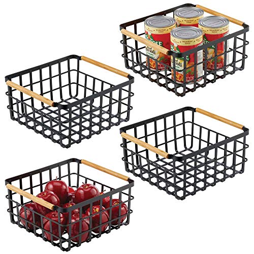 mDesign Juego de 4 cajas multiusos de metal – Caja organizadora multifunción para cocina, despensa, etc. – Cesta de almacenaje de alambre, compacta y universal con asas de bambú – negro mate mDesign Juego de 4 cajas multiusos de metal – Caja organizadora multifunción para cocina, despensa, etc. – Cesta de almacenaje de alambre, compacta y universal con asas de bambú – negro mate