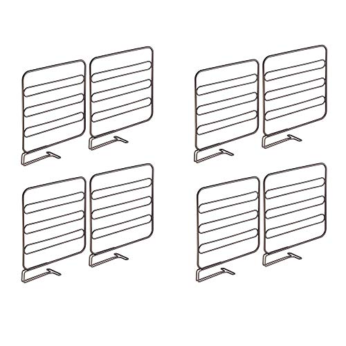 mDesign Juego de 8 separadores metálicos para organizar armarios y estanterías – Prácticos divisores de estantes y repisas – Sistema sencillo para colocar sin tornillos – bronce