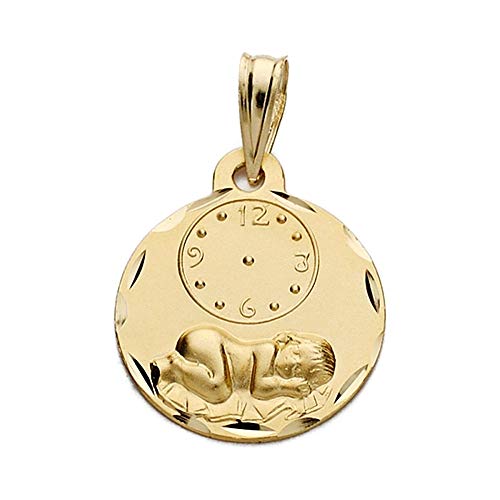Medalla oro 9k niño reloj 15mm. marca horaria nacimiento [AA1746GR] - Personalizable - GRABACIÓN INCLUIDA EN EL PRECIO