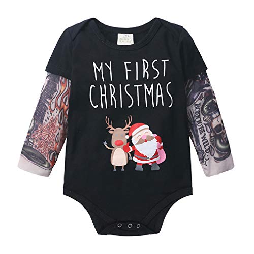 MEIHAOWEI My 1ST Christmas Baby Romper Mono de Manga Larga con Estampado de Tatuaje para Niños Niña Body de Navidad