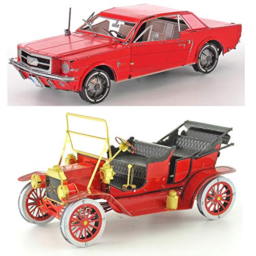 Metalearth Maquetas Metal 3D para Montar Pack Ford Rojo 2 Unidades- 1908 Modelo T- 1965 Mustang Coupe- Fascinations