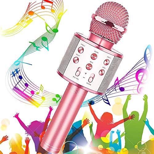 Micrófono Karaoke Bluetooth, Buty Microfono Inalámbrico Karaoke Portátil Niños Altavoces Microfono para Niños Cantar, Función de Eco, Compatible con Android/iOS o Teléfono Inteligente (Oro rosa)