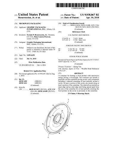 Microwave packaging: United States Patent 9938067 (English Edition)