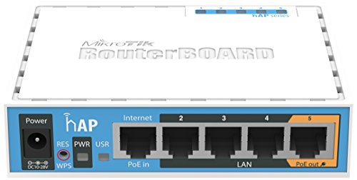 Mikrotik HAP Interna conexión Ethernet, energía sobre (PoE) Color Blanco Punto de Acceso WLAN – Puntos Punto de Acceso WLAN (10,100 Mbit/s, 64 MB, qca9531-bl3 a-r, USB Type-A, 1,5 dBi, 5 W)